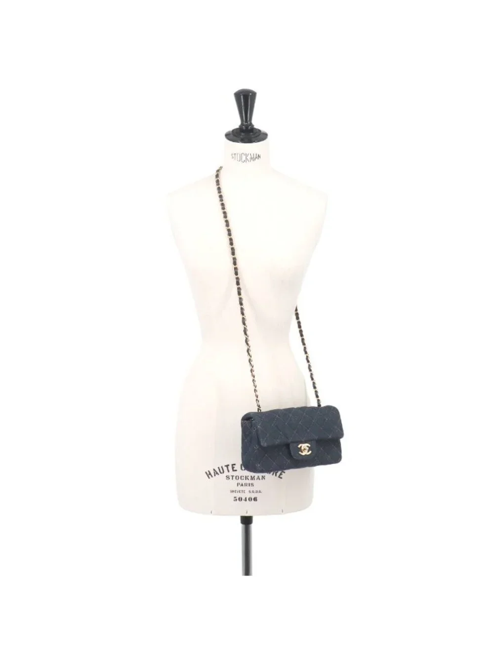 Chanel Mini Quilted Classic Chain Shoulder Bag Denim Dark Blue Gold